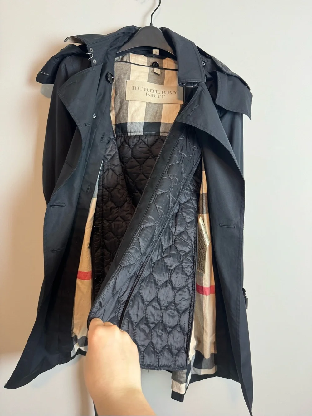 Burberry Brit Reymoore Black Double Breasted Trench Coat & Packable Insert - Picture 11 of 13
